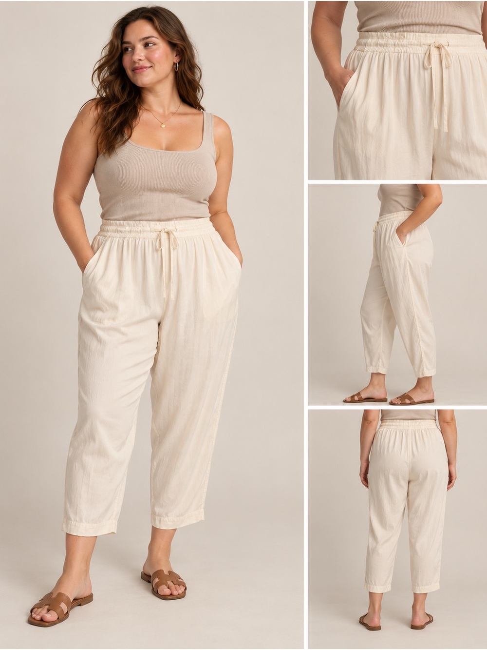 Vintage DKNY 100% Silk Ivory Cropped Pants L High Rise